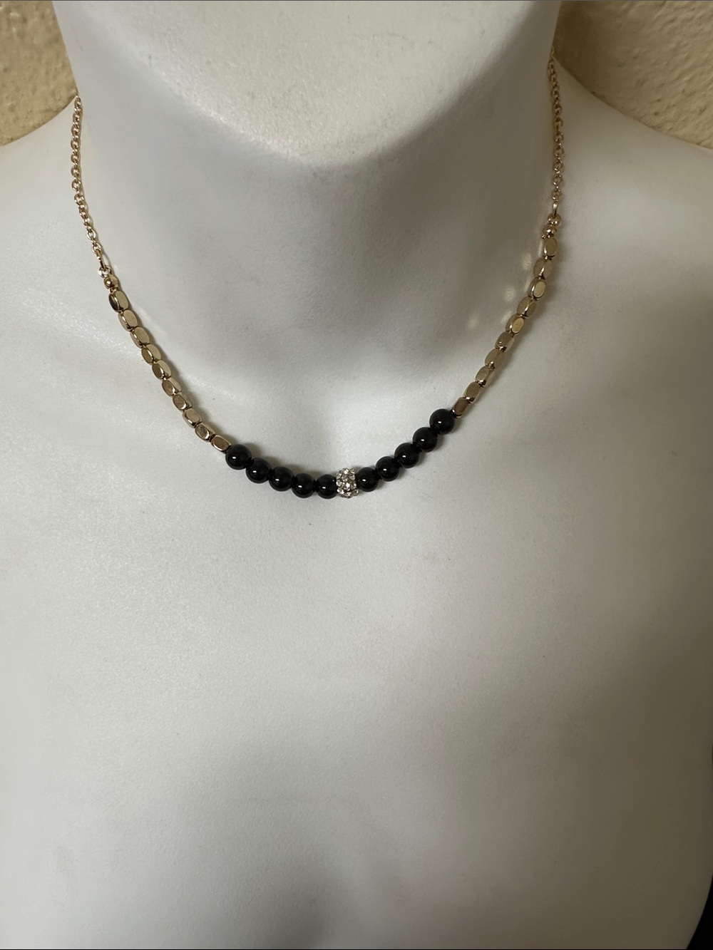 Guess by Marciano Gold-Tone Necklace with Black Beads and Crystal Accent